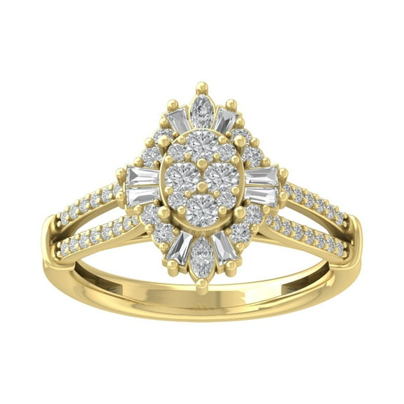 Araiya 14K Yellow Gold Round Baguette and Marquise Diamond Halo Ring (3/4 cttw, I-J Color, I2-I3 Clarity), Size 7
