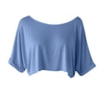 thumbnail image 3 of AKOEE Crop Tops for Women Loose Casual Off Shoulder Wide Boatneck Short Sleeve Summer Cute Tee Shirts (L, Blue), 3 of 7
