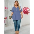 thumbnail image 5 of SHOWMALL Women's Plus Size Blouse V-Neck Loose Fit Comfy Button Henley Shirt Purple Gray 3X Short Sleeve Curvy Fit Tops, 5 of 6