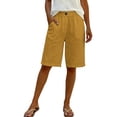 thumbnail image 2 of Only Moment Shorts for Women Polyester Summer Elastic High Waist Soild Color Lounge Pants Casual Comfy Workout Gym Shorts with Pockets Shorts Yellow,M, 2 of 5
