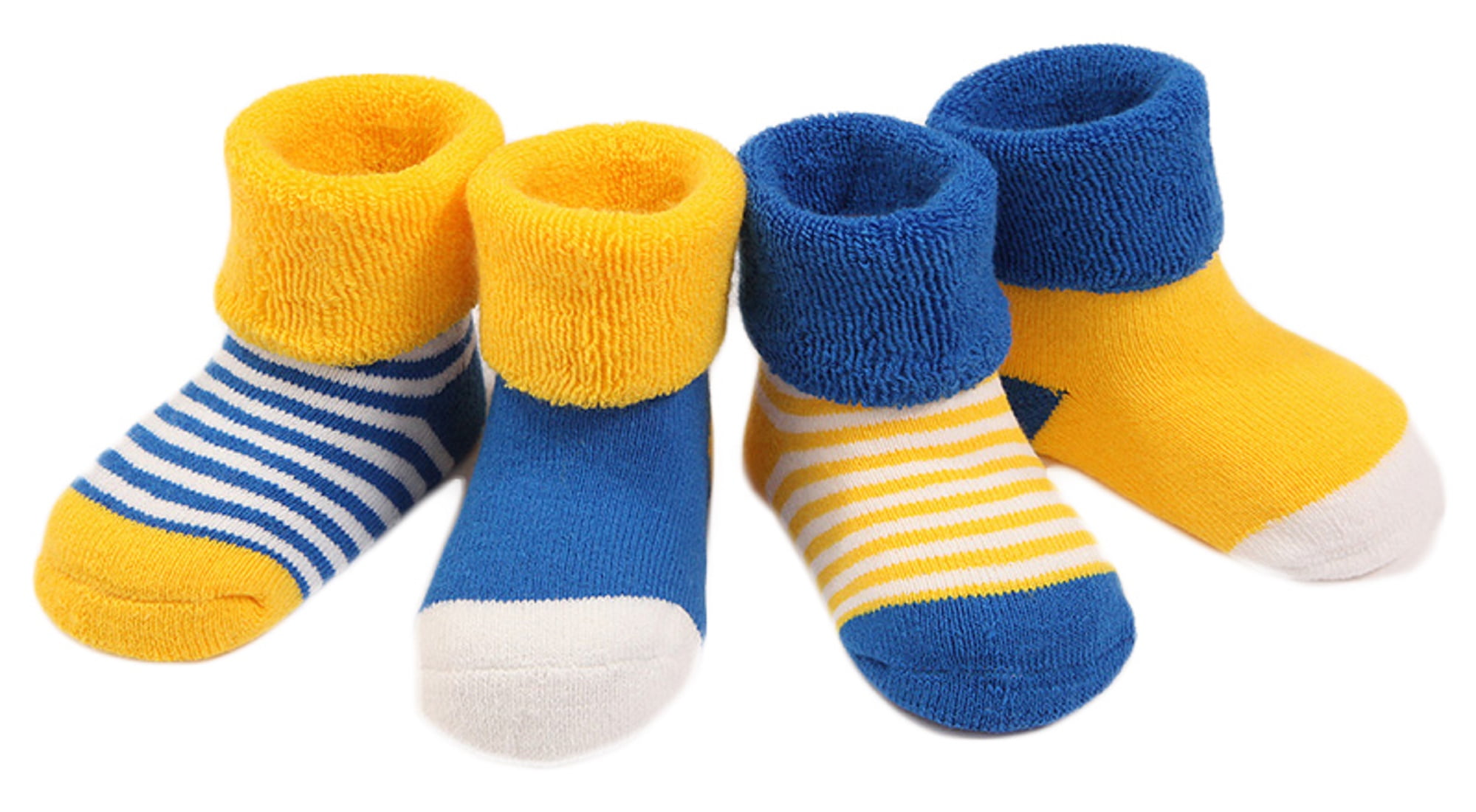 Lian LifeStyle Baby Toddler 4 Pairs Pack Thick Cotton Socks 12M36M(Yellow Blue)