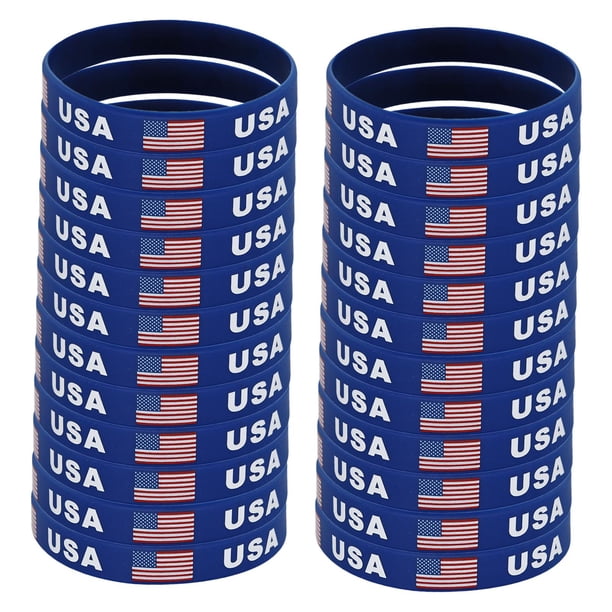 24 pulseras de silicona con diseño de bandera para fiestas, premios y regalos para el aula. EE.UU