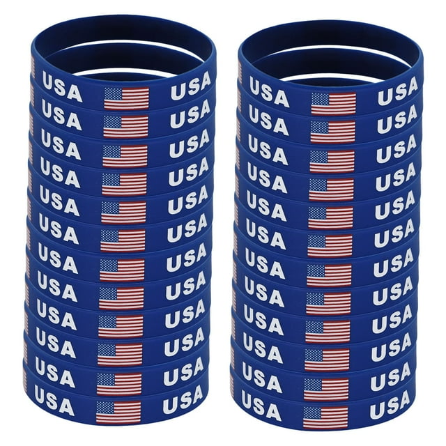24 pulseras de silicona con diseño de bandera para fiestas, premios y regalos para el aula. EE.UU
