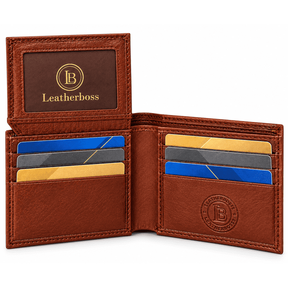 Leatherboss Men's Bifold Wallet, Red