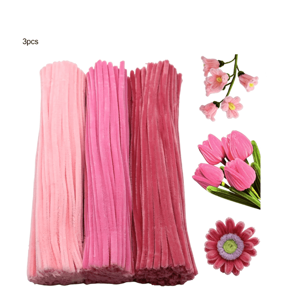 KASIU 300 Pieces Shades of Pink Pipe Cleaner Craft Set 3 Assorted Colors,Thick Fuzzy Chenille Stem Pipe Cleaners for Diy Craft Flower Projects Holiday Decorations
