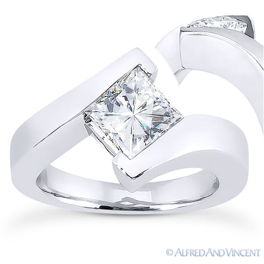 Square Cut Forever Brilliant Moissanite Solitaire Bypass Engagement Ring in 14k White Gold