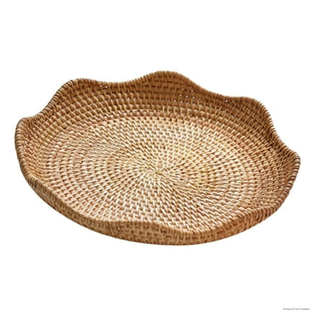 

Rattan Round Serving Tray Fruit Basket Food Organizer For Snack Bread 23Cmx4cm