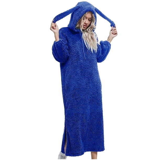 Sudaderas largas de manga larga con capucha para mujer, vestido largo de felpa, ropa de dormir Fridja nbo2283