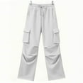 thumbnail image 7 of Cargo Pants Women 2026 Basic Elastic Waist Drawstring Casual Loose Wide Straight Leg Cargo Sweatpants with Pockets, 7 of 7