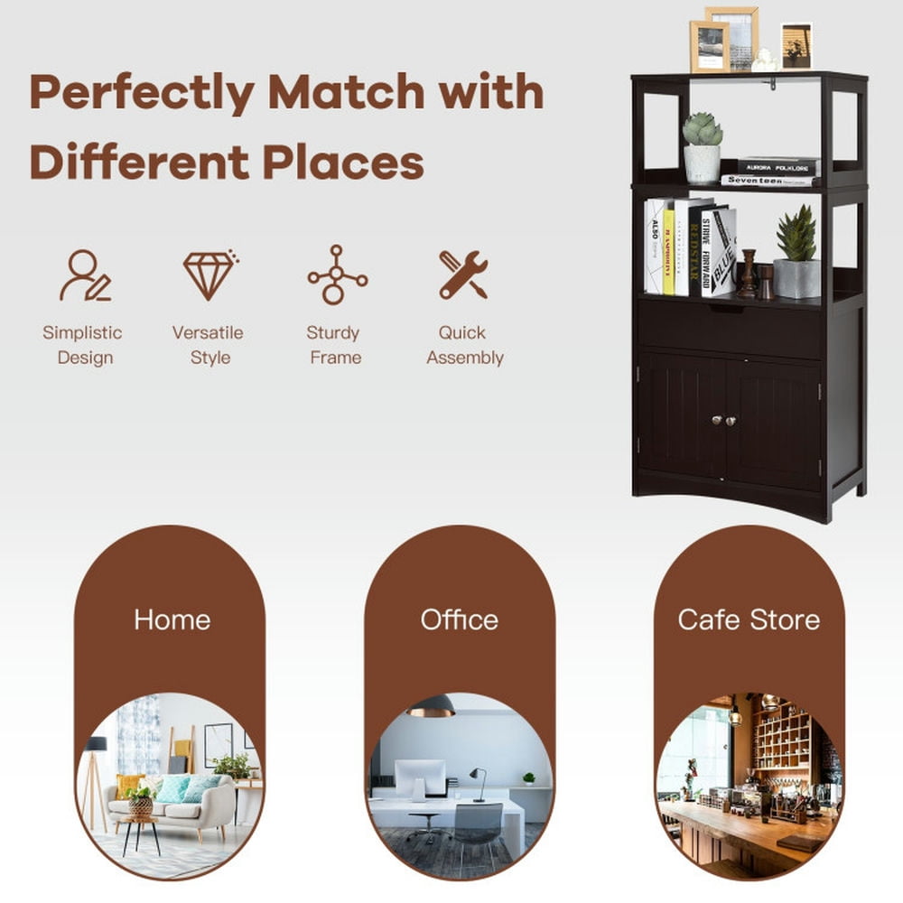 Finihen Storage Cabinet, Bathroom Floor Cabinet, Bathroom Storage Cabinet with Drawer and Shelf Floor Cabinet, for Bathroom, Living Room, Bedroom, Kitchen, Espresso