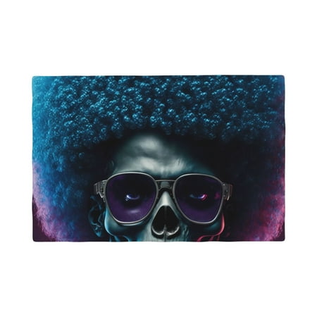 

Table Placemats Set of 6 - Punk Style Blue Haired Skull 12x18 In Faux Linen Double Heat Resistant Place Mats Cloth Indoor/Outdoor Placemats Washable Table Mats for Dining Kitchen Party