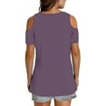 thumbnail image 4 of Timegard Womens Top Cold Shoulder V Neck Short Sleeve Comfy Casual Solid Color Tunic Top Blouse Summer, 4 of 7