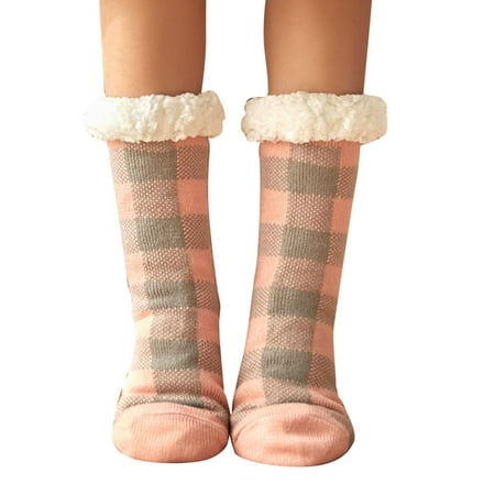 

B91xZ Compression Socks For Women Winter Plush Carpet Socks Plush Thickened Plaid Printed Sleep Snow Socks Mens Novelty Socks Size 12 Pink One Size