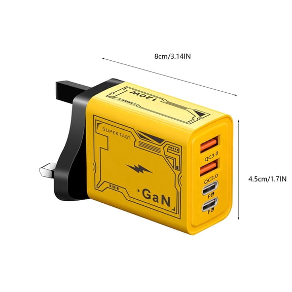 KOYPTL 2 in 1 GaN Charger,120w Max Type C Charger fast Charging Module with 2 Type-C and 2 USB Ports,All in One Charging Adapter UK Wall Plug for iPhone,Phone and Laptops Tablets