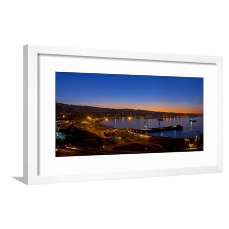 South America, Chile, Pacific Coast, Valparaiso, Harbour Bay, Evening Mood Framed Print Wall Art By Chris Seba