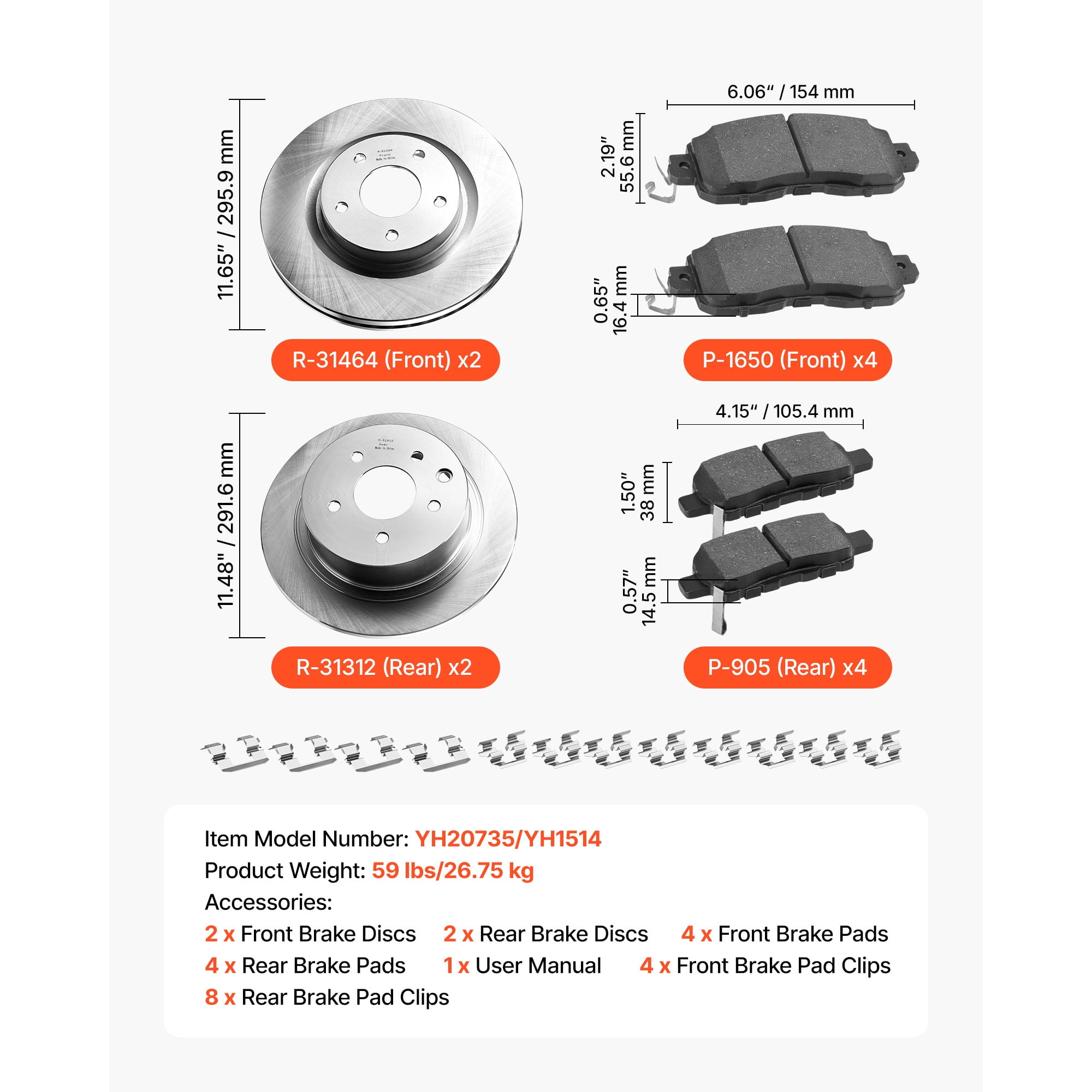KFFKFF Front and Rear Brake Kit Compatible with 2013 Nissan Altima (Base, SL, SV & S Sedan), 2014-2018 Nissan Altima, 2019-2023 Nissan Altima (with Manual Parking Brake), Ventilated Front Rotors
