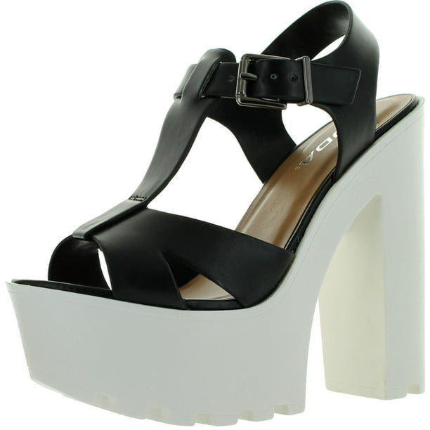 Static Footwear Soda Womens Lab TStrap Lug Sole Platform Chunky Heel