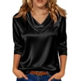 thumbnail image 1 of Hecho para Más Camisa Mujeres Elegante Draped Escote Plisado Cuello de Satén Tres Cuartos de Manga Blusa, Tops de Satén para las Mujeres Chic Casual, 1 of 7