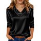 thumbnail image 1 of Hecho para Más Camisa Mujeres Elegante Draped Escote Plisado Cuello de Satén Tres Cuartos de Manga Blusa, Tops de Satén para las Mujeres Chic Casual, 1 of 7