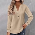 thumbnail image 2 of Towmus Women Ribbed Knit Tops Dressy Long Sleeve Shirts Fall Lightweight Sweatshirt, Khaki, M, 2 of 5