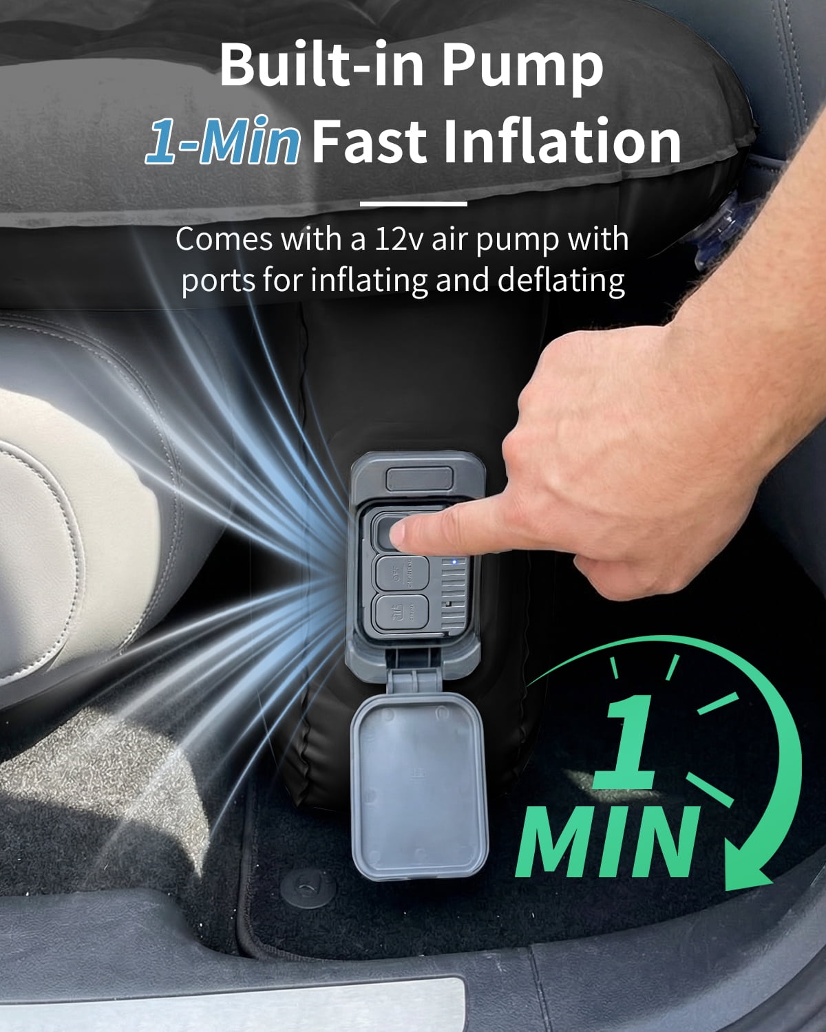 Back Seat Car Air Mattress: Cordless Inflatable SUV Car Camping Bed for Truck Van with Built-in Air Pump, Thickened Double-Sided Flocking Travel Car Sleeping Pad