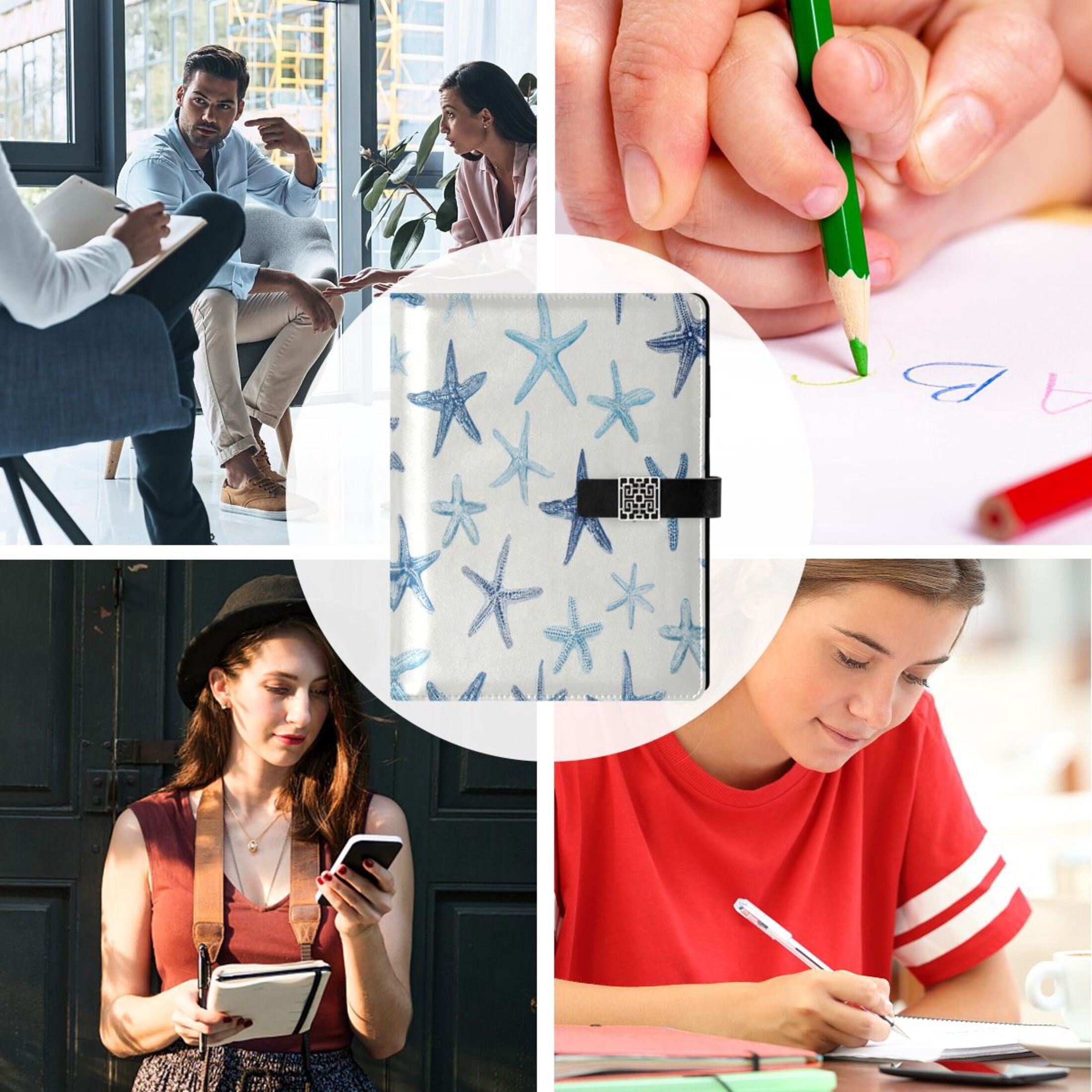 Leather Planner Leather Notebook Notebook Journal Binder Design Pen Pocket Design Convenient for Storage Blue Sea Sar