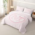 thumbnail image 3 of Manfei Pink Stripes Personalized Initial M Twin Quilt Set for Girls,Chic Floral Bowknot Twin Coverlet Set for Teens, 3 of 7