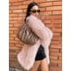 thumbnail image 5 of Abrigo largo de piel sintética para mujer, cárdigan esponjoso de manga larga con cuello redondo, ropa de calle cálida, color rosa, moda de invierno, 2024, 5 of 5