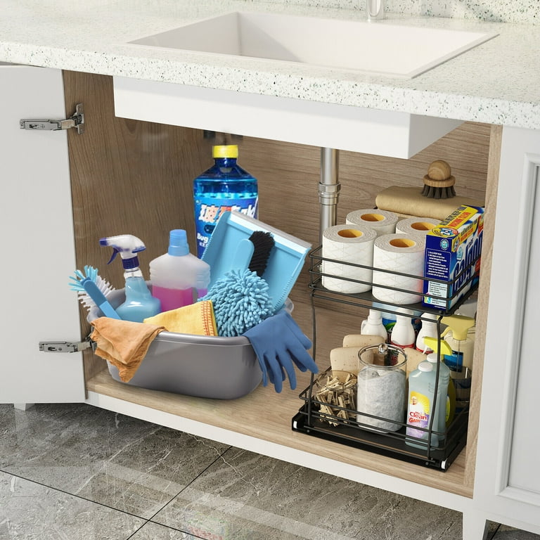 Under Sink Cabinet Organizer 2 Tier Expandable Storage Shelf for Kitchen  22LBS