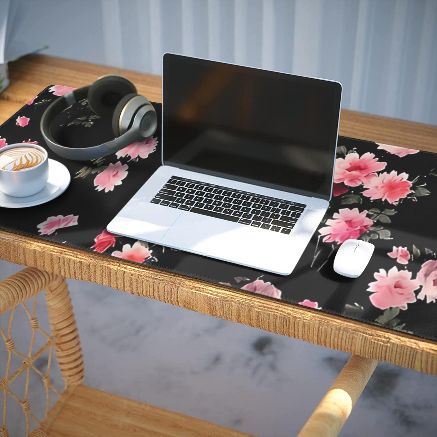 Long Mouse Pads for Desk,Pioneer Flower Floral Print Pattern Desk Mats on Top Of Desks, Desk Mouse Pad Extra Large with 3mm Non-Slip Base and Stitched Edge for Gaming,Office,Work,Home 35.4"x15.7"