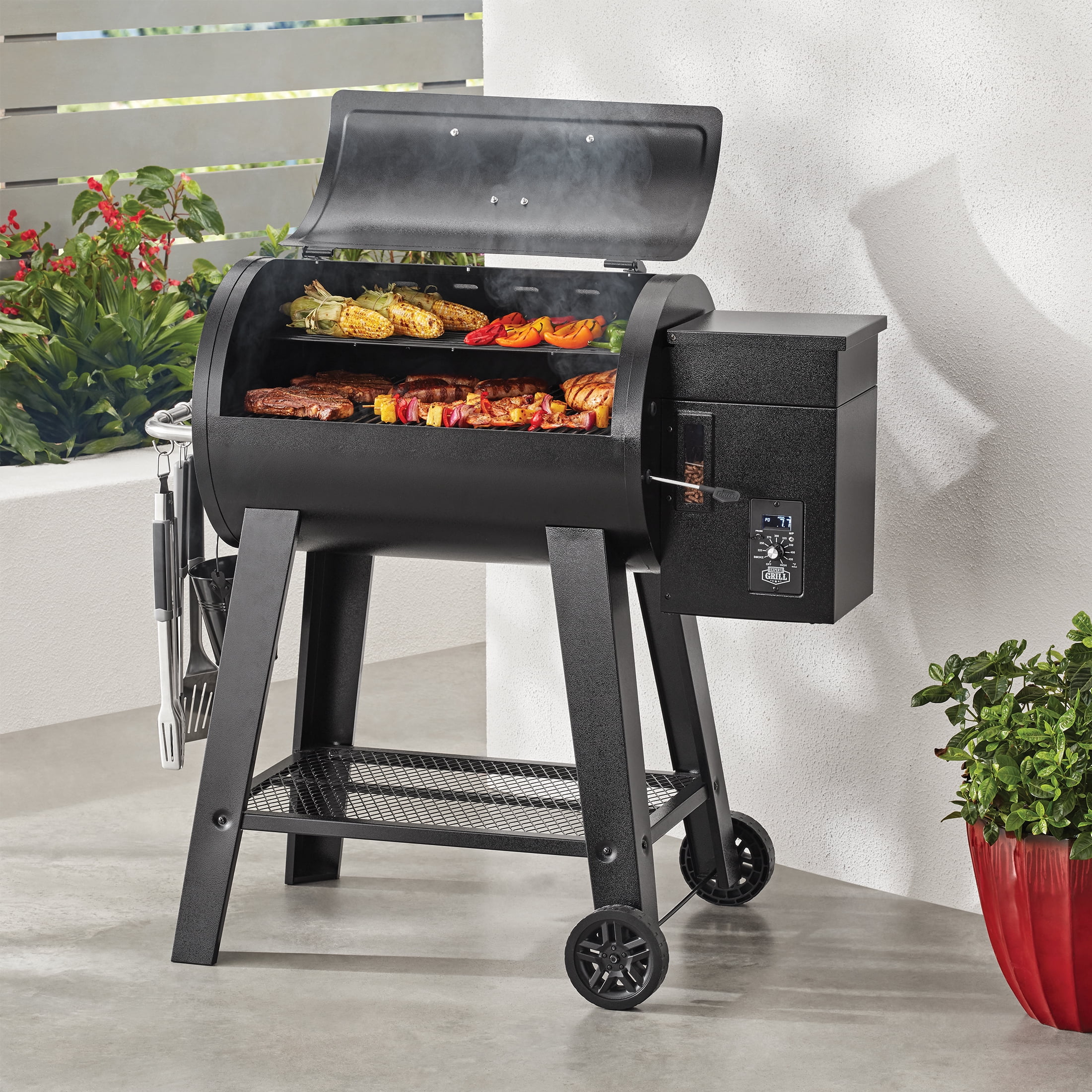 Expert Grill 28 Pellet Grill with Wheels, 22lb Capacity Hopper, Black 