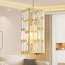 Deyidn Adjustable Crystal Pendant Light, 5.3 Inch Modern Chandelier with Gold Finish for Dining Room, Entryway, Kitchen Island