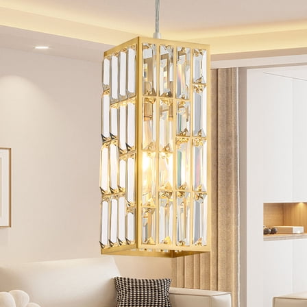 Deyidn Adjustable Crystal Pendant Light, 5.3 Inch Modern Chandelier with Gold Finish for Dining Room, Entryway, Kitchen Island