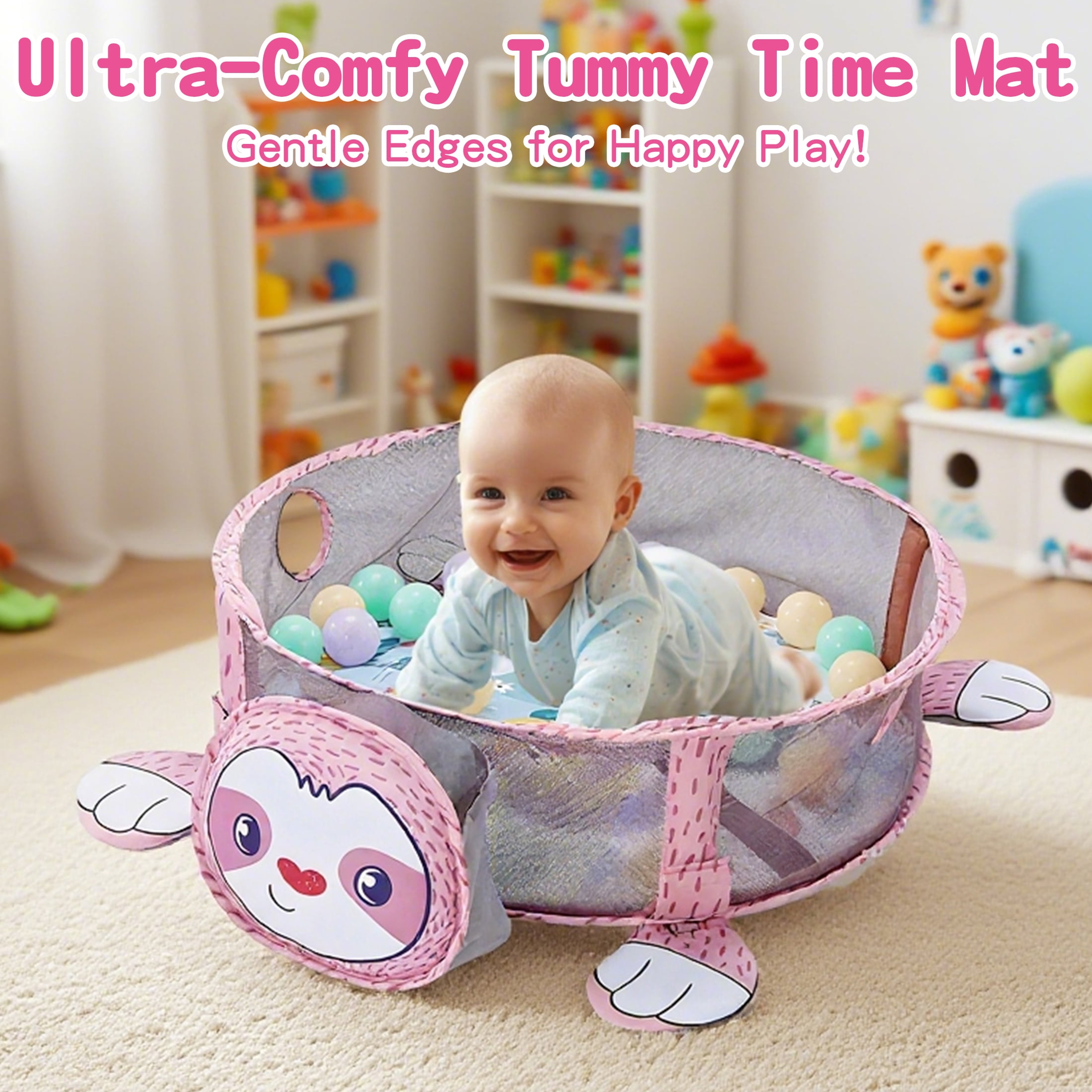 KOPPOP Baby Play Gym 3-in-1 Activity Mat with Hanging Toys, Ocean Balls & Koala Storage Bag for Newborns