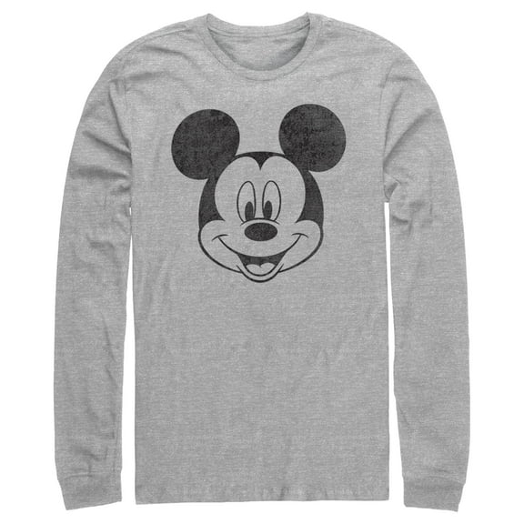 Men's Mickey & Friends Smiling Mickey Mouse Distressed  Long Sleeve Shirt Athletic Heather Medium
