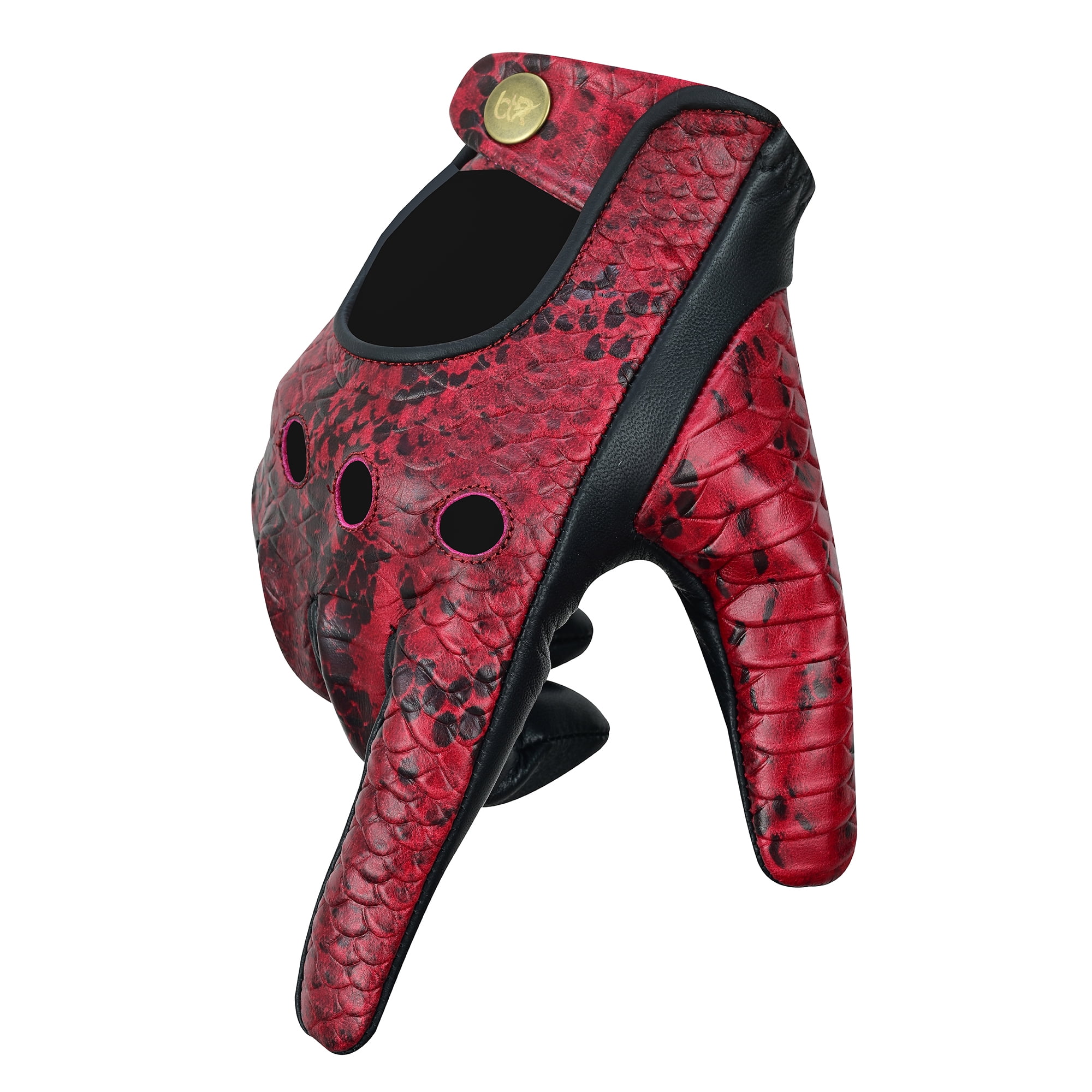 Python Snake Embossed Leather Driving Gloves Car Driving Full Finger Motorcycle Biker Riding Gloves Burgundy-S