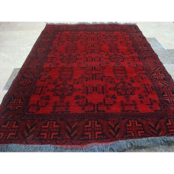 Ahmedani Linen Exclusive Afghan Khal Muhamadi Adult Indoor Area Rug Living Room & Bedroom Home Decor Hand Knotted Wool Carpet (6.1 x 4.3) Foot
