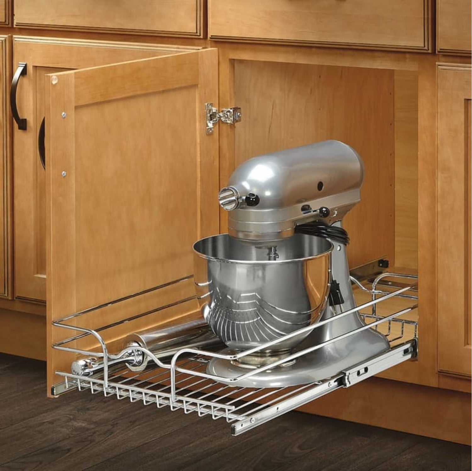 Pull Out Wire Basket Drawers Rev-A-Shelf 5WB Series 15" x 22-Inch Single Pull Out Chrome Wire Basket