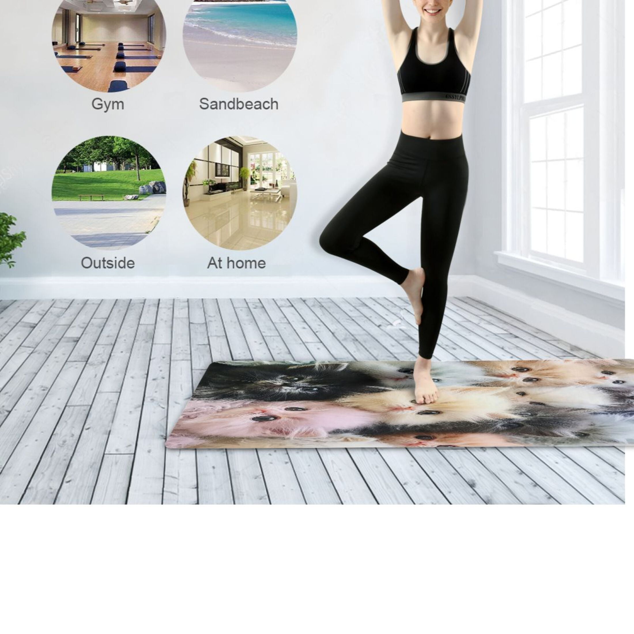 BZSMCE Yoga Mat Women Fitness Mat Kittens’ Whimsical Wonderland Pattern
