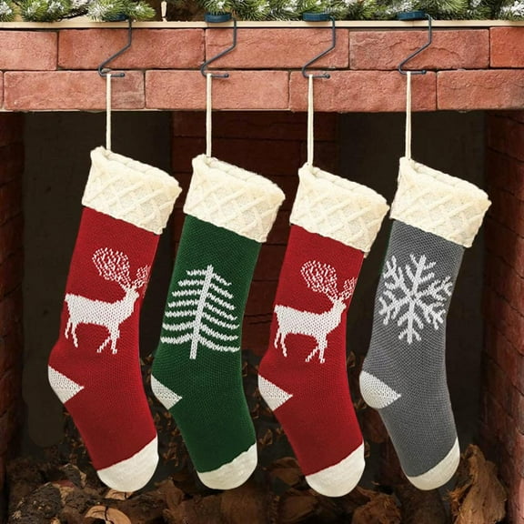 3 Pack 18" Knit Christmas Stockings, Extra Large Xmas Stockings Decoration Santa Snowman Reindeer Tree  Xmas Character for Family Holiday Christmas Tree Ornaments Fireplace(Green,Gray,Red)