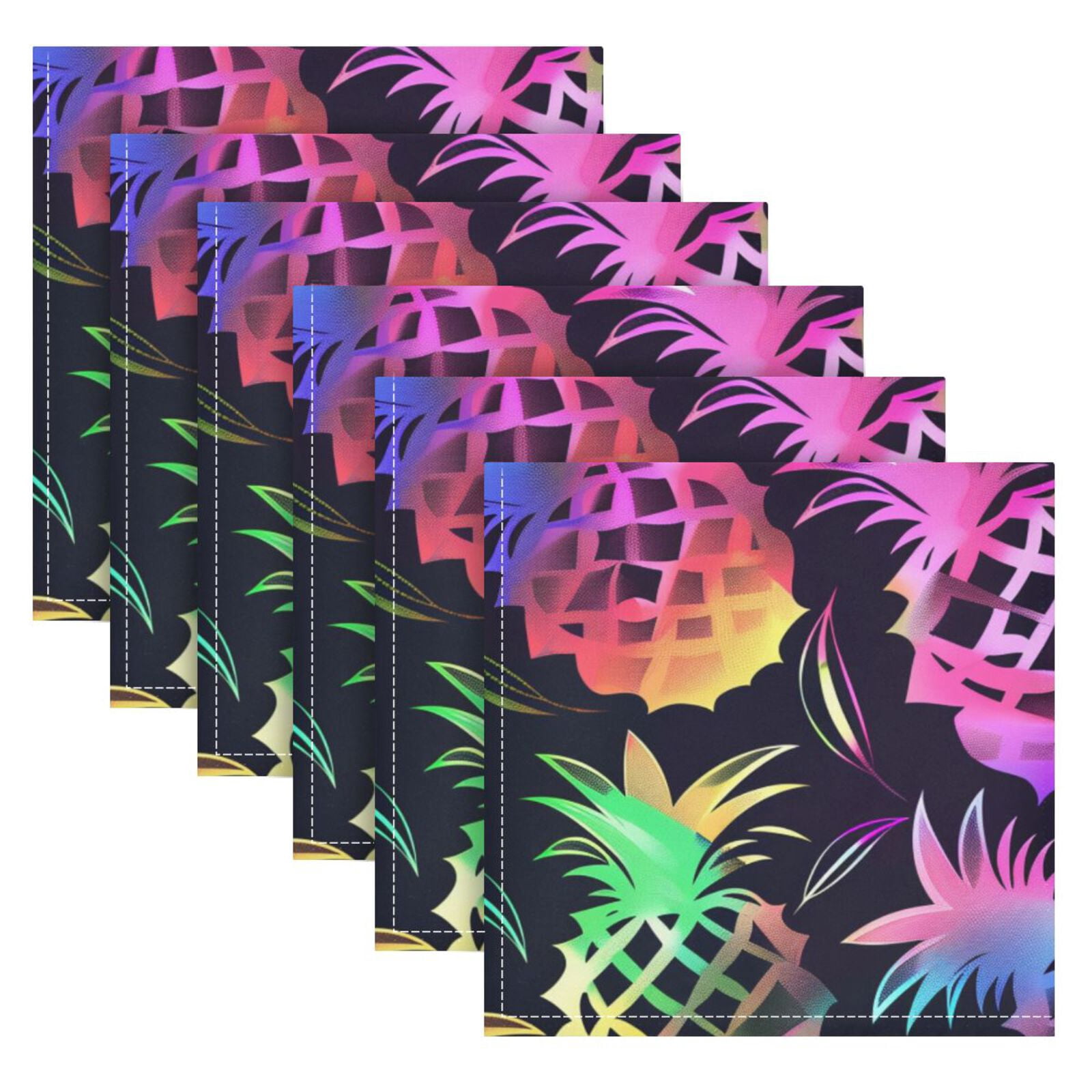JSTEL Rainbow Color Pineapple Cloth Napkins Set of 6, 20x20 Inch Washable and Reusable Napkin for Decoupage Dinner Party Everyday Use