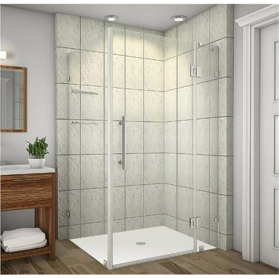 AstonGlobal SEN992-SS-4038-10 Avalux 40 x 38 x 72 in Completely Frameless Shower Enclosure with Glass Shelves in Stainless Steel