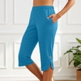 thumbnail image 2 of NinXxx Women's Elastic Waist Pure Color Blend Cropped Trousers Everyday Sky Blue S, 2 of 7
