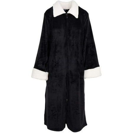 

isotoner Womens Plush Robe Soft - Bathrobe Warm Cozy Minky Fleece Lined Black