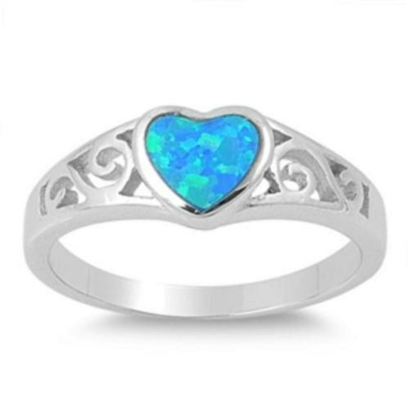 Heart Infinity Blue Simulated Opal Ring Sterling Silver Size 10