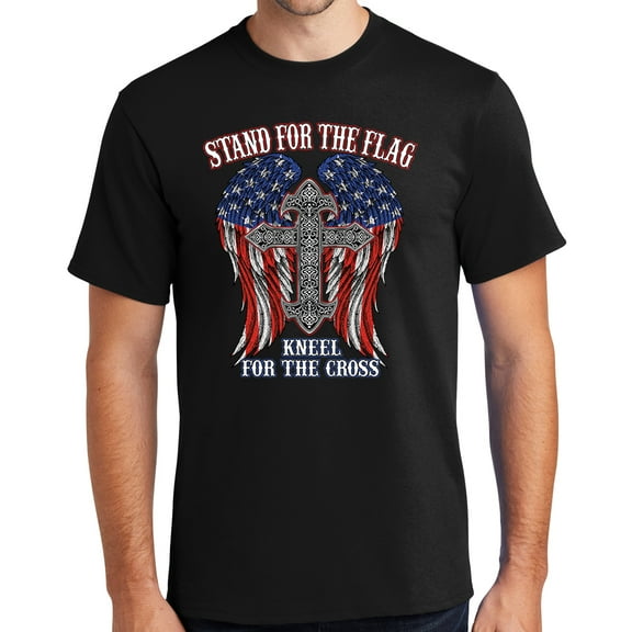 Mens Kneel for the Cross, Stand for the Flag Tee Shirt, XL Jet Black