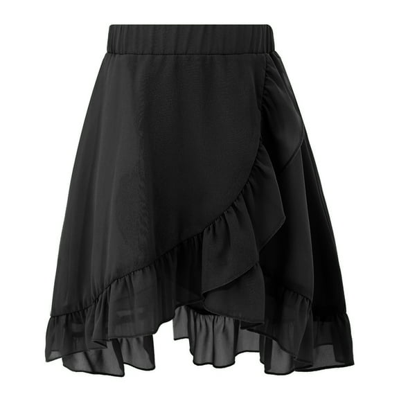 DPOIS Kids Girls Solid Color Tiered Ruffle Skirt Chiffon Slit Front Skirt