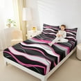 thumbnail image 4 of Manfei Pink White Black Queen Sheet Sets,Waves Lines Flat Sheet,Minimalism Geometric Striped Queen Fitted Sheet For Girls Boys,Super Cozy Room Decor,4pcs, 4 of 7