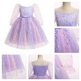 thumbnail image 7 of IBTOM CASTLE Girls Princess Long Sleeve Rainbow Party Tulle Dress 3D Flower Ruffle Mesh Dress Pageant Birthday Smocked Back Wedding Flower Girl Dress Rainbow Purple, 7 of 7