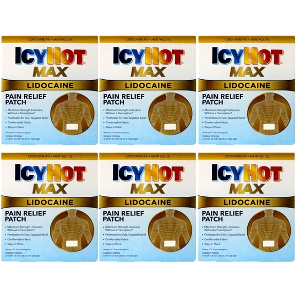 Icy Hot Lidocaine Patch Plus Menthol 5 ea (Pack of 6)